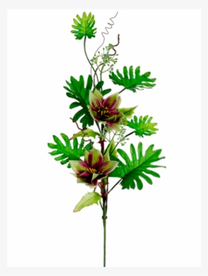 39" Tropical Lantern/ Philodendron Spray Green Burgundy - Chamaedorea
