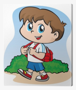 Child Student Walking With Backpack Canvas Print • - Panneau Ecole Signalisation