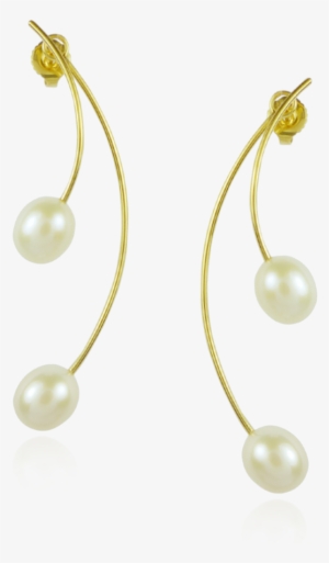 White Pearl Curved Jacket Earrings - Earring