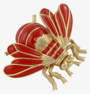 Fantastic Signed Trifari Bee Red Enamel Pin / Brooch - Brooch