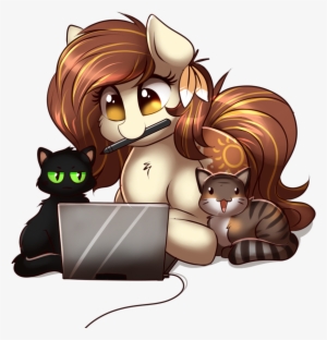 Ravensunart, Cat, Computer, Earth Pony, Female, Laptop - Cartoon