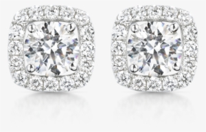 Earrings Classic Round Diamond Square Halo Jacket Stud - Boucle D Oreille Diamant Or Blanc