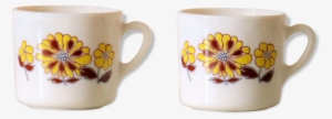 Two Cups Sovirel France, Pyrex Décor Of Flowers Vintage - Iron