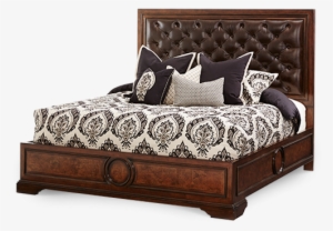 Amini Queen Panel Bed W/leather Tufted Headboard - Leather Headboard Panel Bed