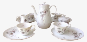 Vintage Purple And Gray Luncheon Set With Teapot - Purple