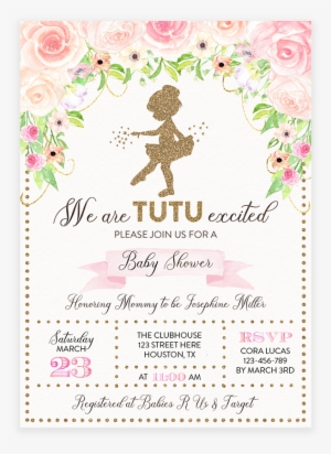 Pink And Gold Floral Tutu Ballerina Baby Shower Invitation - Ballerina Baby Shower Invite
