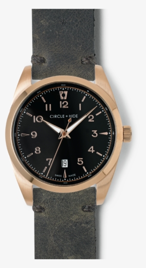 Rose Gold Watch Black Dial Distressed Brown Leather