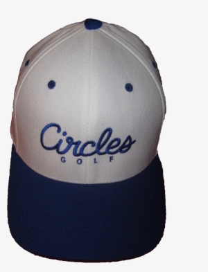 Blue Brim On White Circles Text Flexfit Hat - Baseball Cap