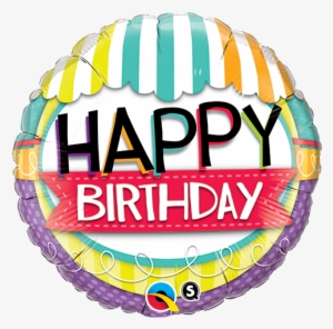 18" Round Happy Birthday Striped Pastel Awning Foil