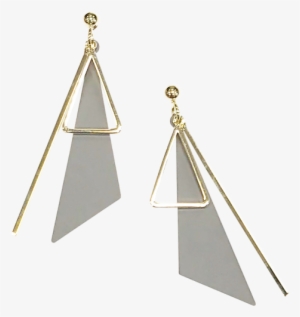 Triangle Gold Matte Drop Earring Grey - Earring