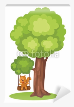 Cute Squirrel Playing Tree Swing Wall Mural • Pixers® - Illustration