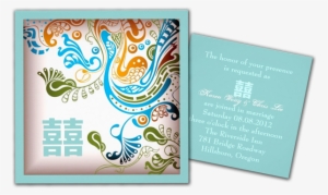 Modern Blue Phoenix Chinese Wedding Invitation - Graphic Design