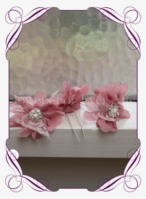 Pink Fabric Flower Lace Pearl And Bling Hair Pins - Wedding Centrepieces Silk Flower