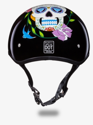 D - O - T - Daytona Skull Cap- W/ Diamond Skull - Sugar Skull Motorcycle Half Helmet