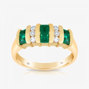 Emerald And Diamond Dress Ring Made In 18ct Yellow - Ring