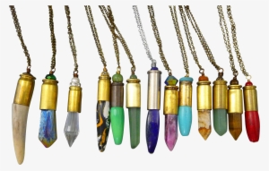 Multi Stone Bullet Shell Casing 30 Inch Long Necklace - Pendant