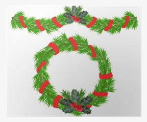 christmas garland and a wreath with holly berries poster - ghirlanda di natale vettorial