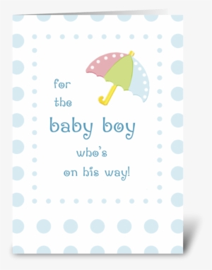 Baby Shower For Boy With Dots, Umbrella Greeting Card - Baby-dusche, Regenschirm Mit Blauen Punkten Grußkarte
