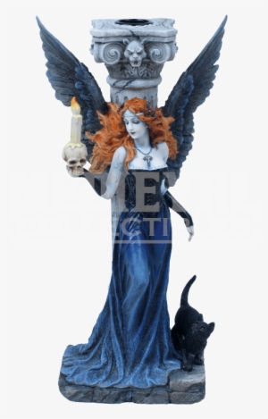 Gothic Angel With Black Cat Candle Holder - Unicorn Studio Gothic Angel Fantasy Candle Holder