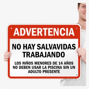 Spanish No Lifeguard On Duty Sign - Mysafetysign Danger Mens Working Above Peligro Hombres