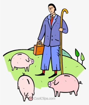 Businessman Shepherd With Piggy Banks Royalty Free - 動物園 飼養 員 素材 圖案