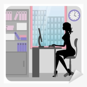 Business Woman Vector Png Download - Silhouette Of Woman Working At Desk