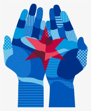 Stylized Graphic Of Blue Hands Holding Red Chicago - Chicago