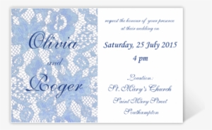 Wedding Invitation In Blue Lace With Blue Font - Vintage Lace
