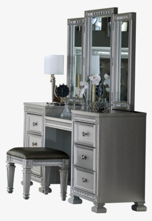 Homelegance Bevelle Vanity Mirror Stool Set In Metallic - Bevelle Silver Vanity With Mirror By Homelegance,