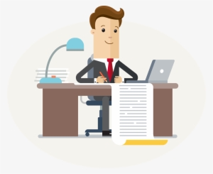 An Illustration Of An Accountant Sitting At A Desk - Accountant At Desk