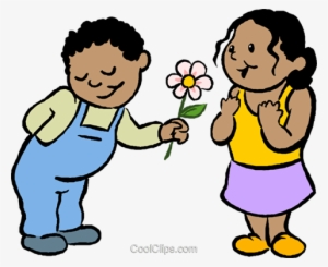 Little Boy Giving A Girl A Flower - Giving A Flower Clip Art