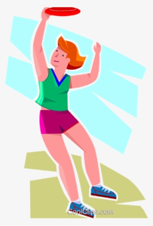 Girl Jumping For A Frisbee Royalty Free Vector Clip - Cartoon