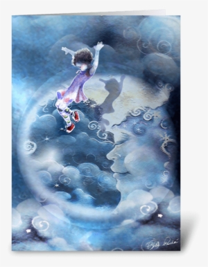 Little Girl Jumps Over The Moon Greeting Card - Greeting Card