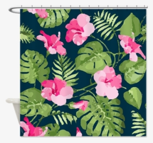 Pink Hibiscus Tropical Floral Shower Curtain - Tropical Flower Pattern Vector