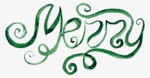 Green Handwritten English Christmas Art Word Transparent - Watercolor Painting