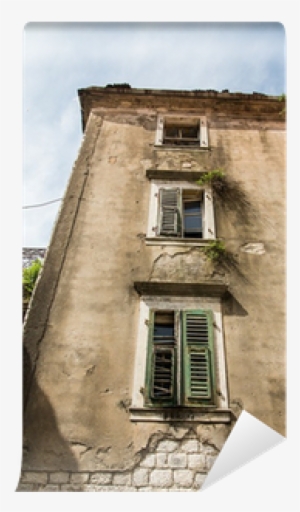 Broken Old Building In Kotor With Green Shutters Wall - Kotor