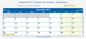 December 2017 Calendar With Mozambique Holidays - December 2017 Calendar South Africa