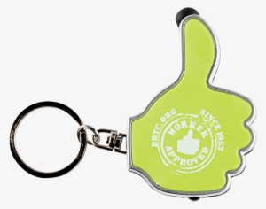 Lime-colored Thumbs Up Keyring With The Words Drtc - Thumb Signal