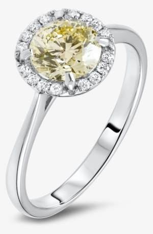 Diamond Ring With Fancy Yellow Diamond - Witgouden Ring Licht Gele Diamant