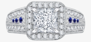 14k White Gold Princess Diamond And Sapphire Halo Engagement - Ht2614pr9 Platinum Tacori Royalt Engagement Ring