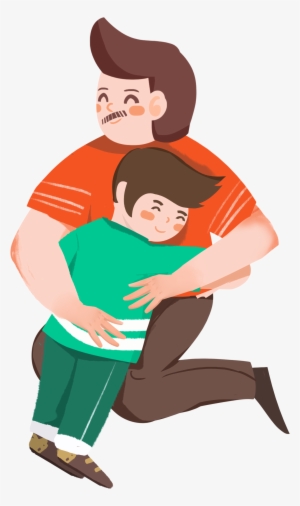 Hand Drawn Cartoon Father And Son Hug Decorative Psd - Cartoon