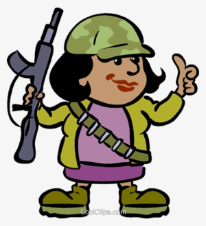 Female Soldier With A Gun Royalty Free Vector Clip - Cartoon Woman Soldier