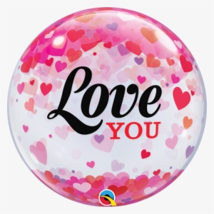 Love You Confetti Hearts Bubble Balloon 22" - Single Balloons With Design