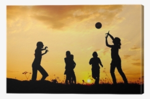 Silhouette, Group Of Happy Children Playing On Meadow - Athletic Activity Background