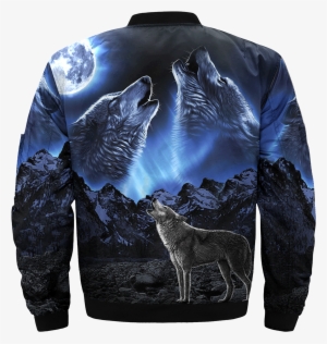 Buy Wolves Howling Moon Over Print Bomber Jacket - Jacket