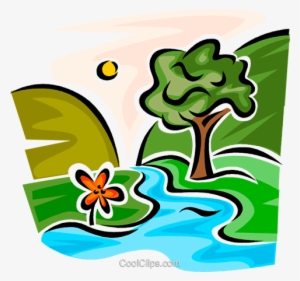 Mountain Creek With Trees Royalty Free Vector Clip - Creek Clipart