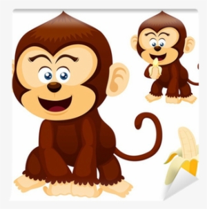 Illustration Of Cute Monkeys Vector Wall Mural • Pixers® - Illustration