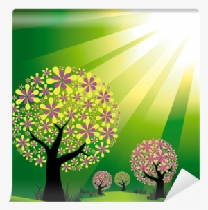 Abstract Trees On Green Light Burst Background Wall