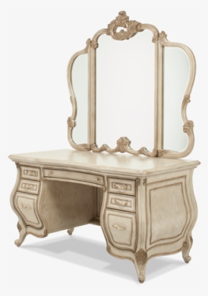 Amini Vanity Desk & Glass Top & Mirror - Aico Platine De Royale Vanity