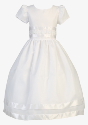 Satin & Lace Trim On White Organza Overlay First Holy - Dress
